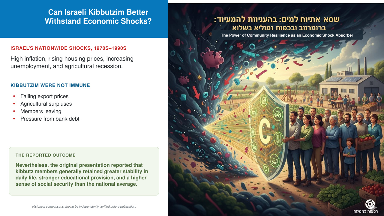 Historical Attachment 4, source slide 3 — Israel’s economic shocks and kibbutz resilience (English translation). Historical Attachment 4, source slide 3 — Israel’s economic shocks and kibbutz resilience (English translation).
